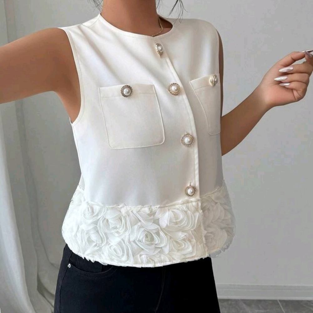 Women's Elegant Daily Commute Vest, European & American Style Round Neck